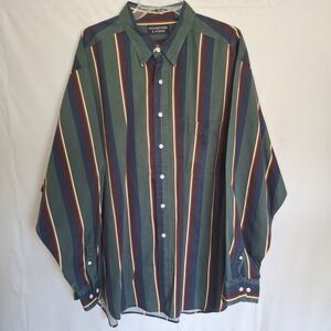 Vintage Roundtree & Yorke Shirt Mens 2XL Blue Burgundy Striped Casual 90s L/S